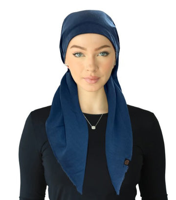 Cherie SPC309A-DN Denim Solid Fringe Design Adjustable Closed Back Pre-Tied Bandanna Myselflingerie.com